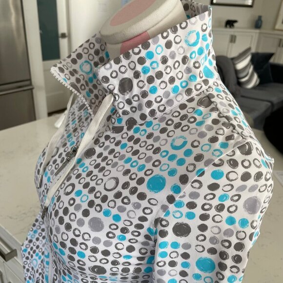 Bylyse Activewear Full Zip Nylon Blend Abstract Circle Print Jacket Blue Wht XS - Picture 2 of 11
